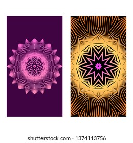 Flyers, Banner Template With Mandala Ornament. Vector Design. Ottoman, Arabic, Oriental, Turkish, Indian,Motif. Purple bronze color.