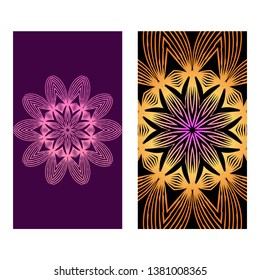 Flyers, Banner Template With Mandala Ornament. Vector Design. Ottoman, Arabic, Oriental, Turkish, Indian,Motif. Purple bronze color.