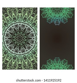 Flyers, Banner Template With Mandala Ornament. Vector Design. Ottoman, Arabic, Oriental, Turkish, Indian,Motif. 