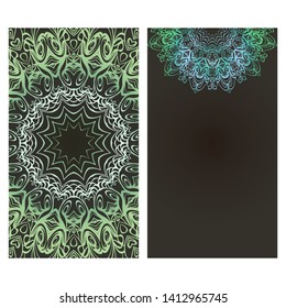 Flyers, Banner Template With Mandala Ornament. Vector Design. Ottoman, Arabic, Oriental, Turkish, Indian,Motif. 