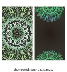 Flyers, Banner Template With Mandala Ornament. Vector Design. Ottoman, Arabic, Oriental, Turkish, Indian,Motif. 