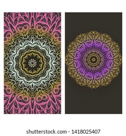 Flyers, Banner Template With Mandala Ornament. Vector Design. Ottoman, Arabic, Oriental, Turkish, Indian,Motif. 