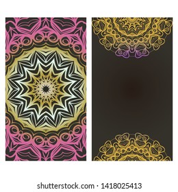 Flyers, Banner Template With Mandala Ornament. Vector Design. Ottoman, Arabic, Oriental, Turkish, Indian,Motif. 