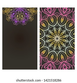 Flyers, Banner Template With Mandala Ornament. Vector Design. Ottoman, Arabic, Oriental, Turkish, Indian,Motif. 