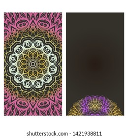 Flyers, Banner Template With Mandala Ornament. Vector Design. Ottoman, Arabic, Oriental, Turkish, Indian,Motif. 