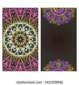 Flyers, Banner Template With Mandala Ornament. Vector Design. Ottoman, Arabic, Oriental, Turkish, Indian,Motif. 