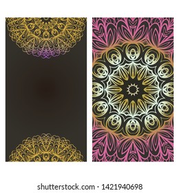 Flyers, Banner Template With Mandala Ornament. Vector Design. Ottoman, Arabic, Oriental, Turkish, Indian,Motif. 