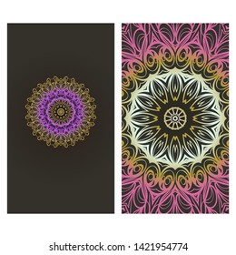 Flyers, Banner Template With Mandala Ornament. Vector Design. Ottoman, Arabic, Oriental, Turkish, Indian,Motif. 