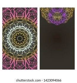 Flyers, Banner Template With Mandala Ornament. Vector Design. Ottoman, Arabic, Oriental, Turkish, Indian,Motif. 