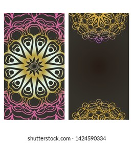 Flyers, Banner Template With Mandala Ornament. Vector Design. Ottoman, Arabic, Oriental, Turkish, Indian,Motif. 