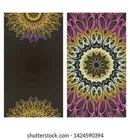 Flyers, Banner Template With Mandala Ornament. Vector Design. Ottoman, Arabic, Oriental, Turkish, Indian,Motif. 
