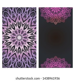Flyers, Banner Template With Mandala Ornament. Vector Design. Ottoman, Arabic, Oriental, Turkish, Indian,Motif. 