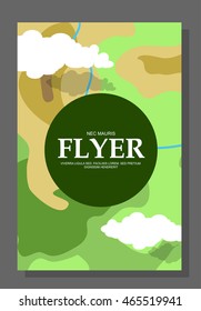 Flyers with the concept of a hike in the mountains. Extreme entertainment. Check areas. Life of survival in the open or in the woods. Vector illustration