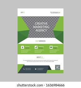 Flyers design template vector. Brochure report business magazine poster. Cover book minimal portfolio presentation and abstract green shape and city in A4 layout.