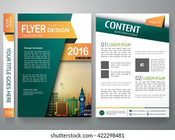 Flyers design template vector. Brochure report business magazine. Cover book minimal portfolio presentation and abstract green shape on poster. City concept in A4 layout