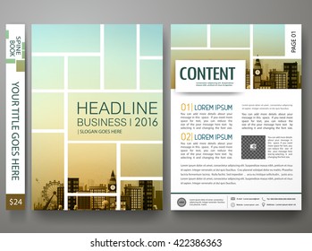 Flyers Design Template Vector. Brochure Report Business Magazine Poster. Cover Book Minimal Portfolio Leaflet Or Presentation With Abstract Square And City Background. Layout In A4 Size.