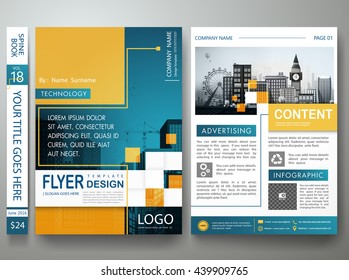 Flyers design template vector. Brochure report business magazine.Cover book minimal portfolio presentation. Abstract yellow square on poster. City concept in A4 layout.