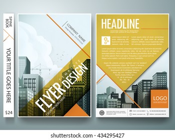 Flyers design template vector. Business brochure report magazine poster. Cover book portfolio presentation. Yellow abstract shape on a4 layout.