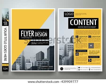 Flyers design template vector. Business brochure report magazine poster resume. Cover book minimal portfolio presentation. Abstract black and yellow shape on a4 layout. 