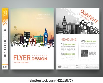 Flyers design template vector. Modern brochure annual report business magazine poster and portfolio. Minimal cover book and presentation with creative abstract square. Layout in A4 size.