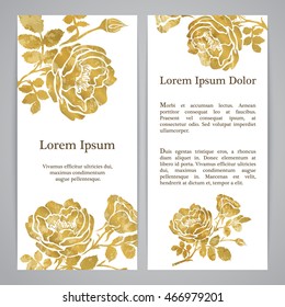 Flyers With Floral Pattern - Rose Graphic Flowers In Gold Color