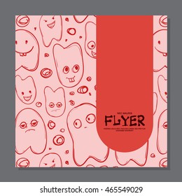 Flyers with Funny faces, cartoon-style on background. It can be used as invitation or card. Vector illustration