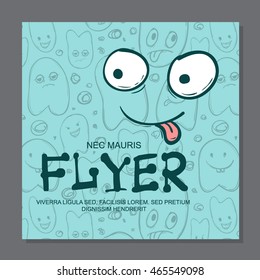Flyers with Funny faces, cartoon-style on background. It can be used as invitation or card. Vector illustration
