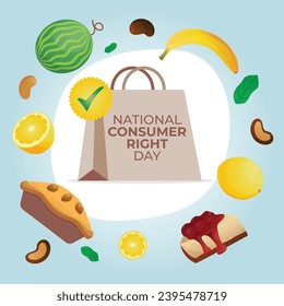 Flyers honoring National Consumer Rights Day or promoting associated events can include vector pictures concerning the holiday. design of flyers, celebratory materials.