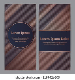 Flyers with patterns in copper and blue - stripes. For invitation, post card or banner.