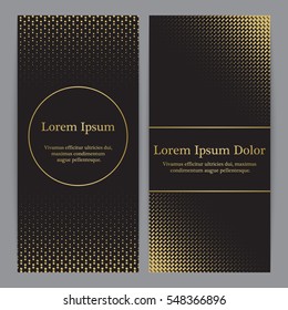 Flyers with patterns in gold and black - polka dots. For invitation, post card or banner.