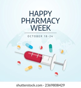 Los folletos que promuevan la Semana de la Farmacia o eventos asociados se pueden realizar utilizando imágenes vectoriales sobre el tema. diseño de un volante, una celebración.