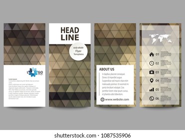 Flyers set, modern banners. Business templates. Cover design template, easy editable vector layouts. Abstract multicolored backgrounds. Geometrical patterns. Triangular and hexagonal style.