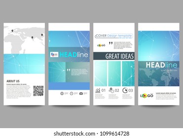 Flyers set, modern banners. Business templates. Cover design template, vector layouts. Chemistry pattern, connecting lines and dots, molecule structure, medical DNA research. Medicine concept.