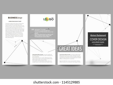 Flyers set, modern banners. Business templates. Cover design template, abstract vector layouts. Geometric blue color background, molecule structure, science concept. Connected lines and dots.