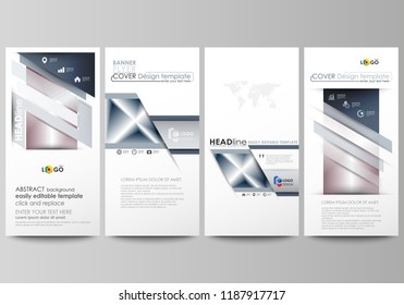 Flyers set, modern banners. Business templates. Cover design template, easy editable vector layouts. Simple monochrome geometric pattern. Abstract polygonal style, stylish background.