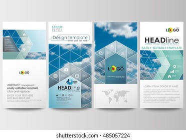 Flyers set, modern banners. Business templates. Cover design template, easy editable, abstract blue flat layouts, vector illustration.