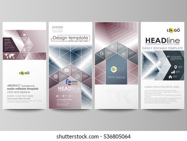 Flyers set, modern banners. Business templates. Cover design template, easy editable vector layouts. Simple monochrome geometric pattern. Abstract polygonal style, stylish background