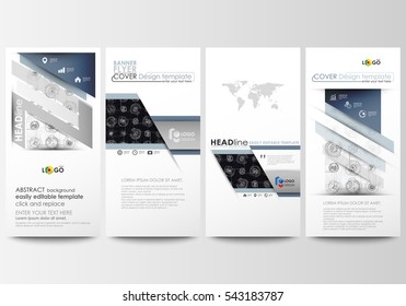 Flyers set, modern banners. Business templates. Cover template, vector layouts. High tech design, connecting system. Science and technology concept. Futuristic abstract background.