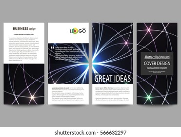 Flyers set, modern banners. Business templates. Cover design template, easy editable abstract vector layouts. Sacred geometry, glowing geometrical ornament. Mystical background.