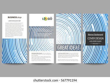 Flyers set, modern banners. Business templates. Cover design template, easy editable abstract vector layouts. Blue color background in minimalist style made from colorful circles.