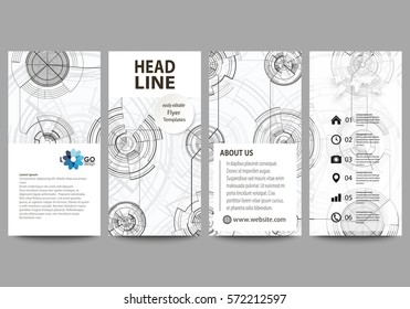 Flyers set, modern banners. Business templates. Cover template, easy editable layouts. High tech design, connecting system. Science and technology concept. Futuristic abstract vector background.