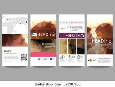 Flyers set, modern banners. Business templates. Cover design template, easy editable abstract vector layouts. Romantic couple kissing. Beautiful background. Geometrical pattern in triangular style