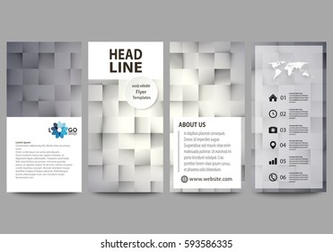 Flyers set, modern banners. Business templates. Cover design template, easy editable abstract vector layouts. Pattern made from squares, gray background in geometrical style. Simple texture.