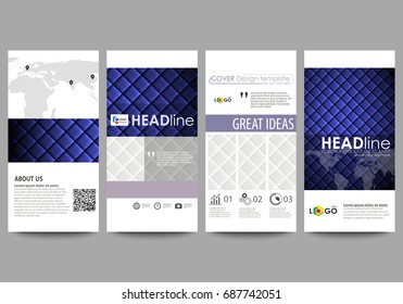 Flyers set, modern banners. Business templates. Cover design template, easy editable abstract vector layout. Shiny fabric, rippled texture, white and blue color silk, colorful vintage style background