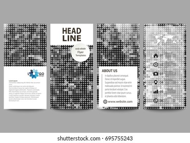 Flyers set, modern banners. Business templates. Cover design template, easy editable vector layouts. Abstract landscape of nature. Dark color pattern in vintage style, mosaic texture.