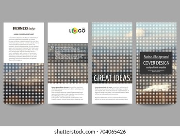 Flyers set, modern banners. Business templates. Cover design template, easy editable abstract vector layouts. Abstract landscape of nature. Dark color pattern in vintage style, mosaic texture.