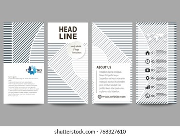 Flyers set, modern banners. Business templates. Cover design template, abstract vector layouts. Minimalistic background with lines. Gray color geometric shapes forming simple beautiful pattern.