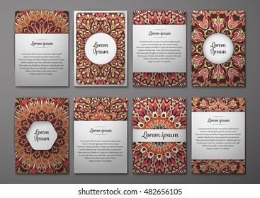 Flyers template set with mandala ornament Vector greeting card design. Front page and back page. Ottoman, arabic, oriental, turkish, indian, pakistan motif.