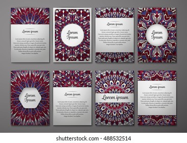 Flyers template set with mandala ornament Vector greeting card design. Front page and back page. Ottoman, arabic, oriental, turkish, indian, pakistan motif.