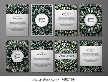 Flyers template set with mandala ornament Vector greeting card design. Front page and back page. Ottoman, arabic, oriental, turkish, indian, pakistan motif.